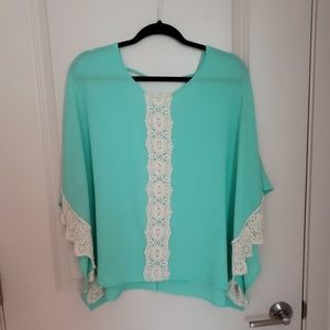 Mint Green "Poncho" Top with Lace Detail